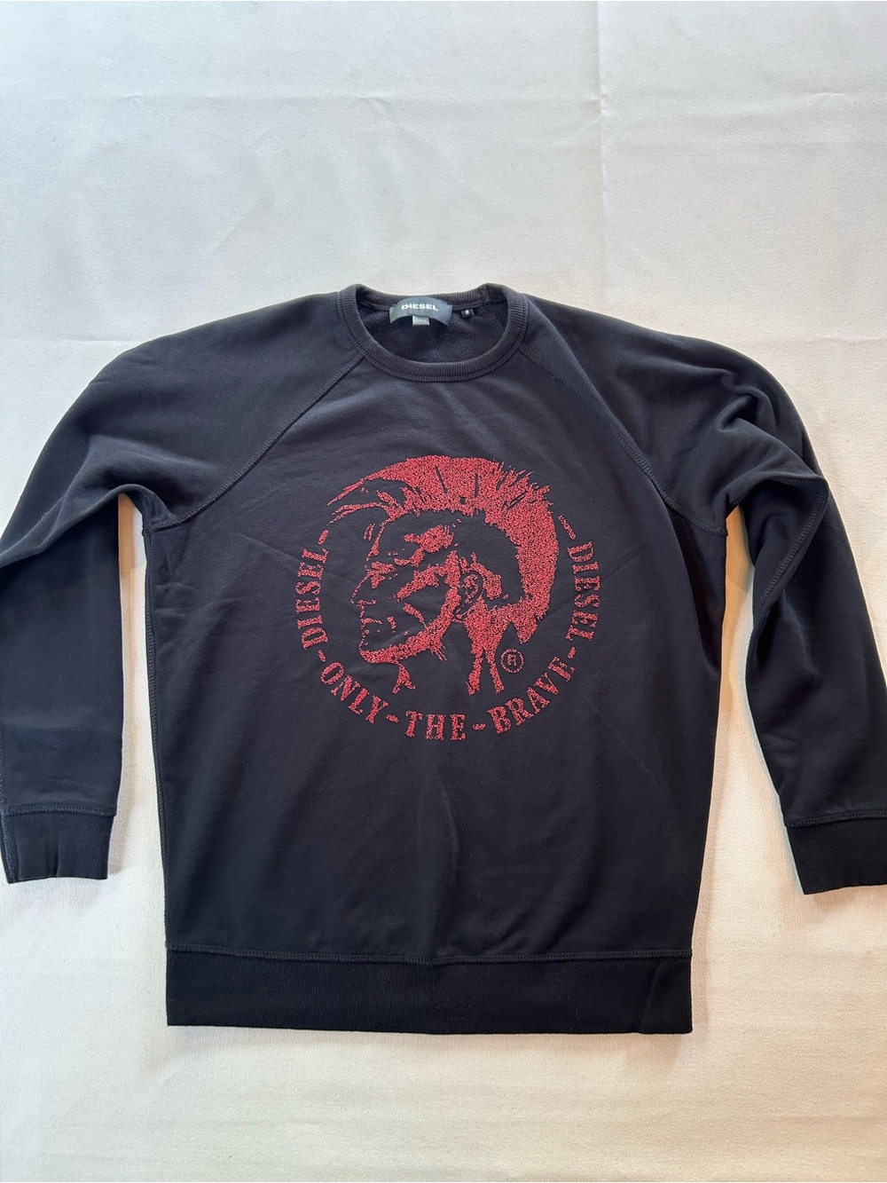 Diesel Only The Brave Mohawk Logo Crewneck Sweatshirt Black Red Men's Small S - Picture 3 of 10